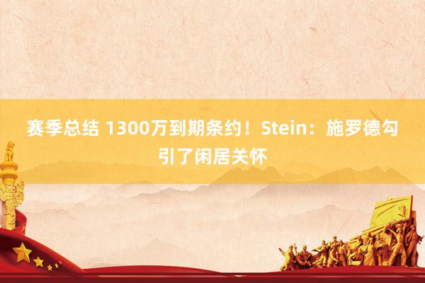 赛季总结 1300万到期条约！Stein：施罗德勾引了闲居关怀