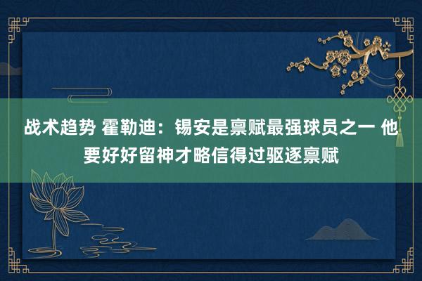 战术趋势 霍勒迪：锡安是禀赋最强球员之一 他要好好留神才略信得过驱逐禀赋